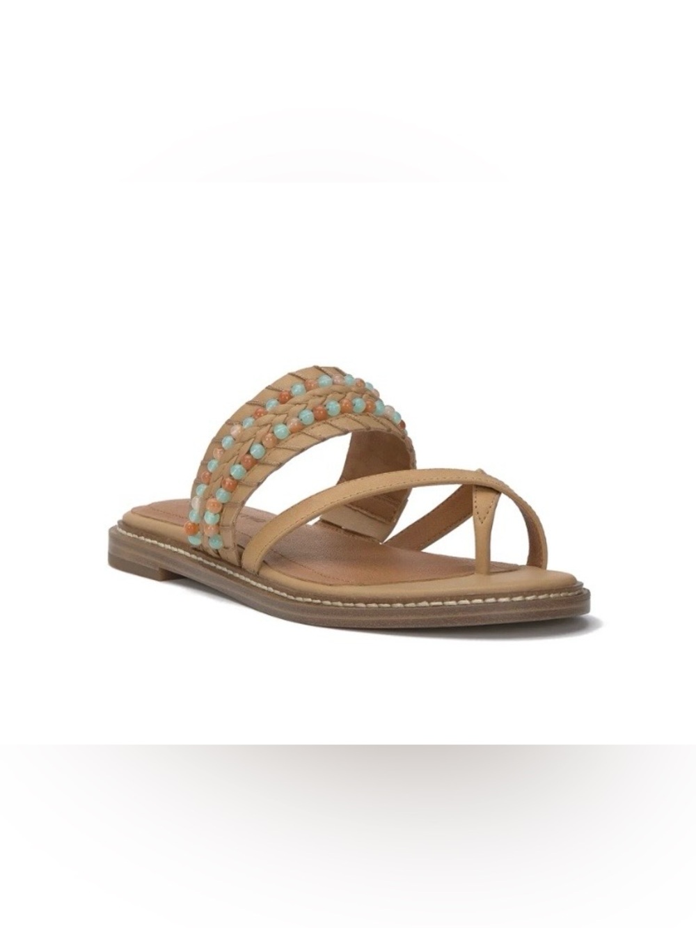 Lucky Brand Tan Beaded Slide Sandals